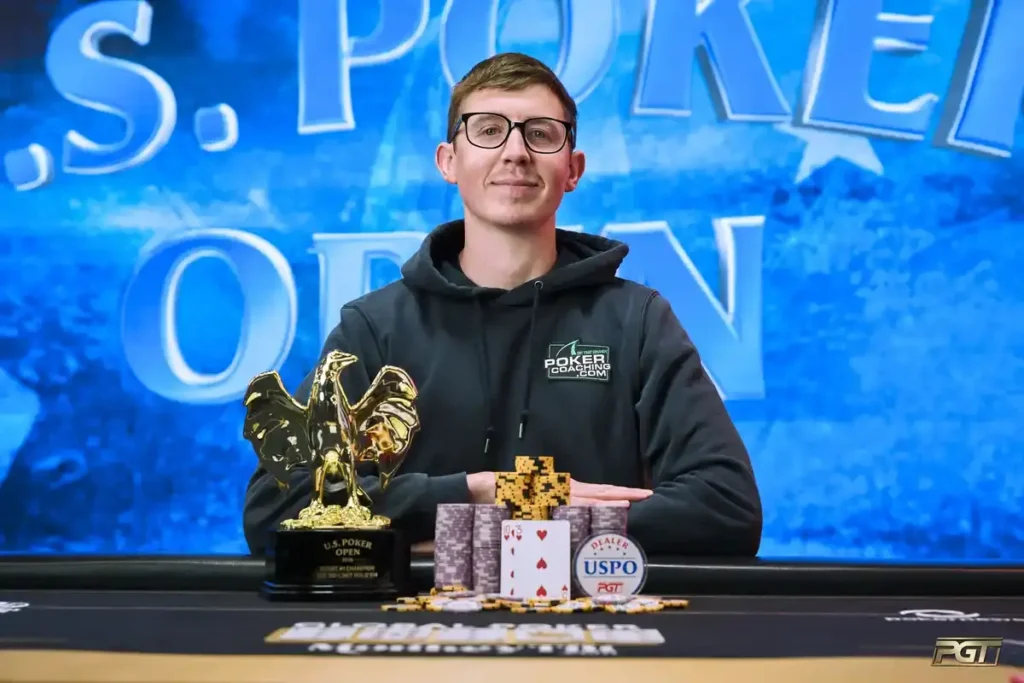 Brock Wilson posing with his stack after winning USPO 2026 Event#1