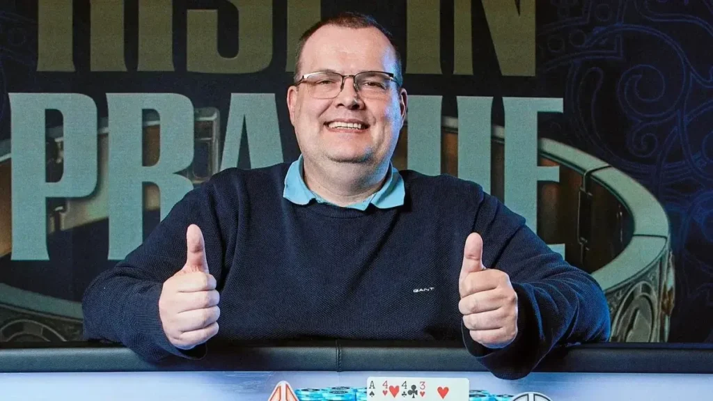 Two thumbs up from Koopmann after his first bracelet win at WSOPE 2026