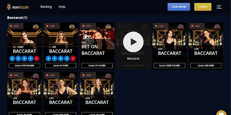 Highroller Casino US - Baccarat