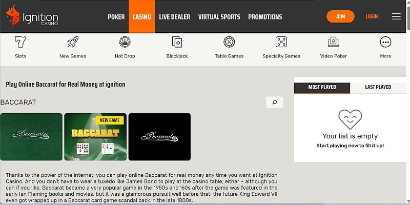 Ignition Casino US - Baccarat