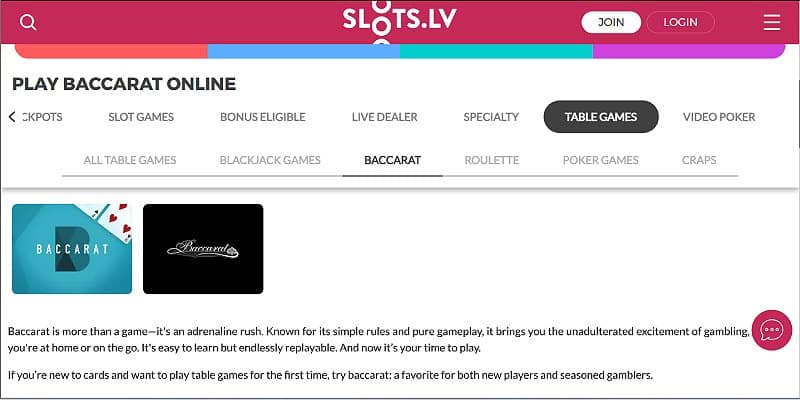 Slots.lv Casino US - Baccarat