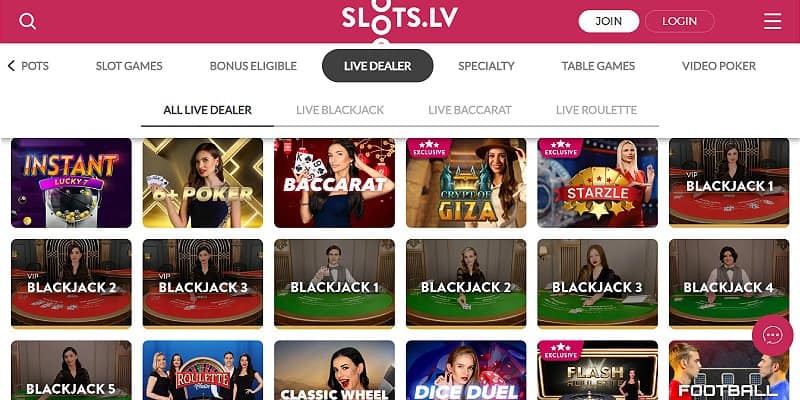 Slots.lv Casino US - Live Casino