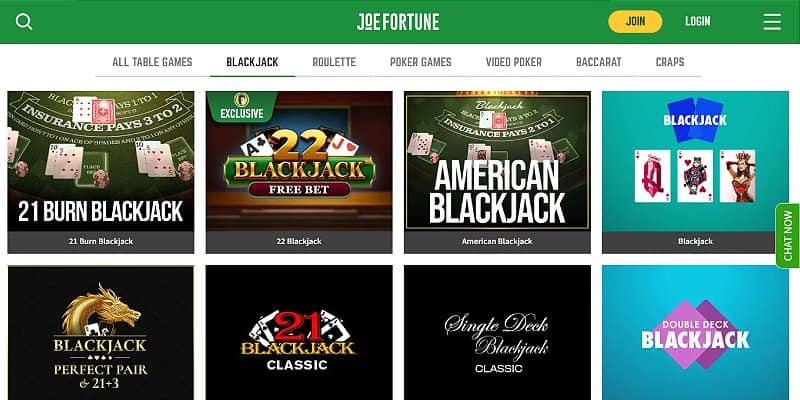 Joe Fortune Casino AU - Blackjack