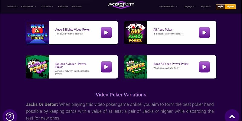 Jackpot City CA - Video Poker