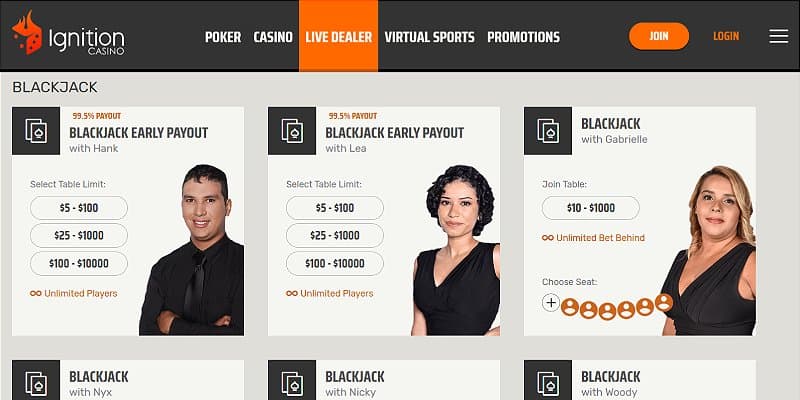 Ignition Casino US - Live Blackjack