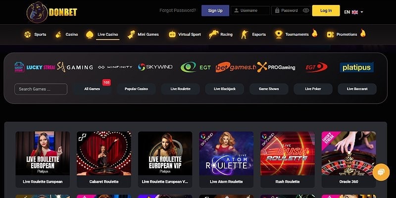 Donbet Casino EU - Live Casino