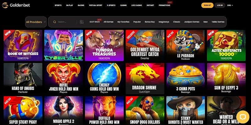 Interface d'un casino en ligne européen avec jeux et bonus