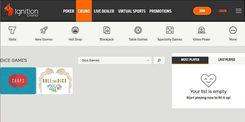 Ignition Casino US - Craps