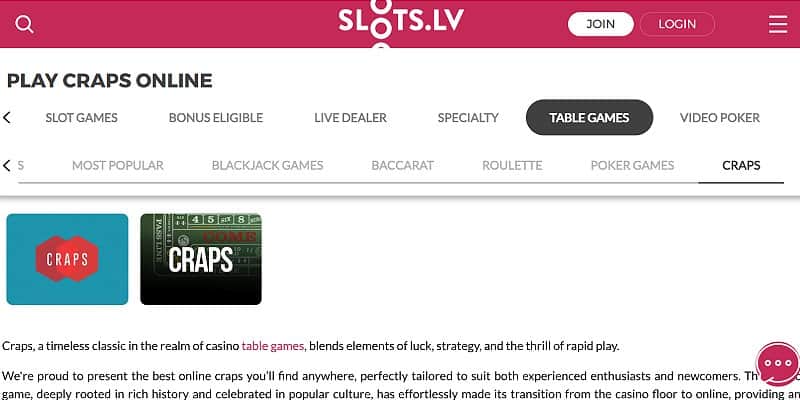 Slots.lv Casino US - Craps