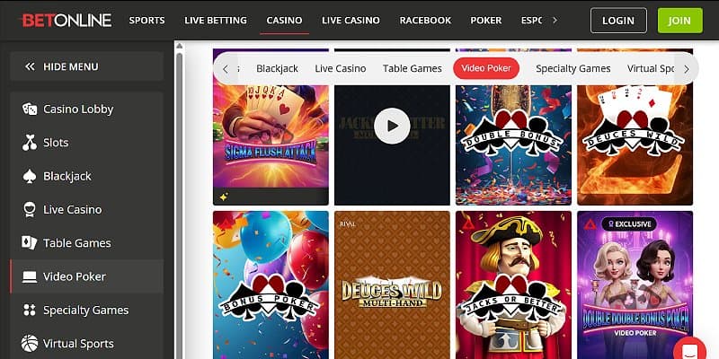 BetOnline Casino US - Video Poker