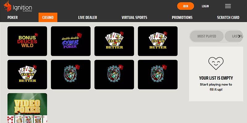 Ignition Casino US - Video Poker