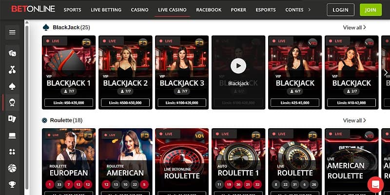 BetOnline Casino US - Live Casino