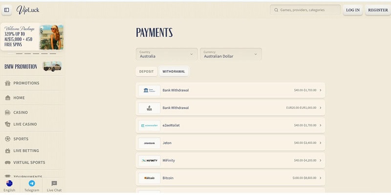 VipLuck - Payment Options